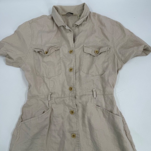 Eddie Bauer Womens Petite Button Up Utility Dress Linen Blend Tan Size Small - Picture 2 of 12